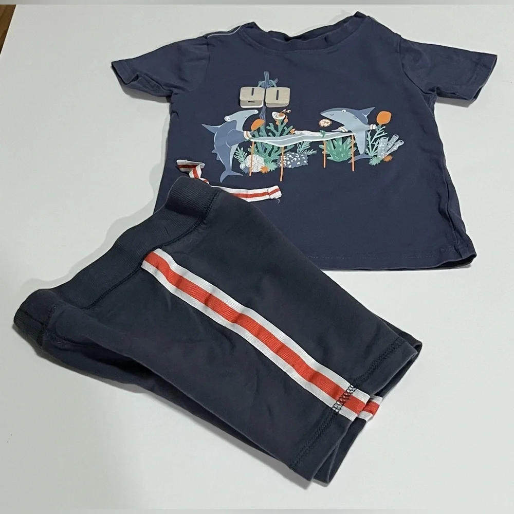 Tommy Bahama 2T Toddler Shark Graphic Shirt & Athletic Shorts Outfit Set